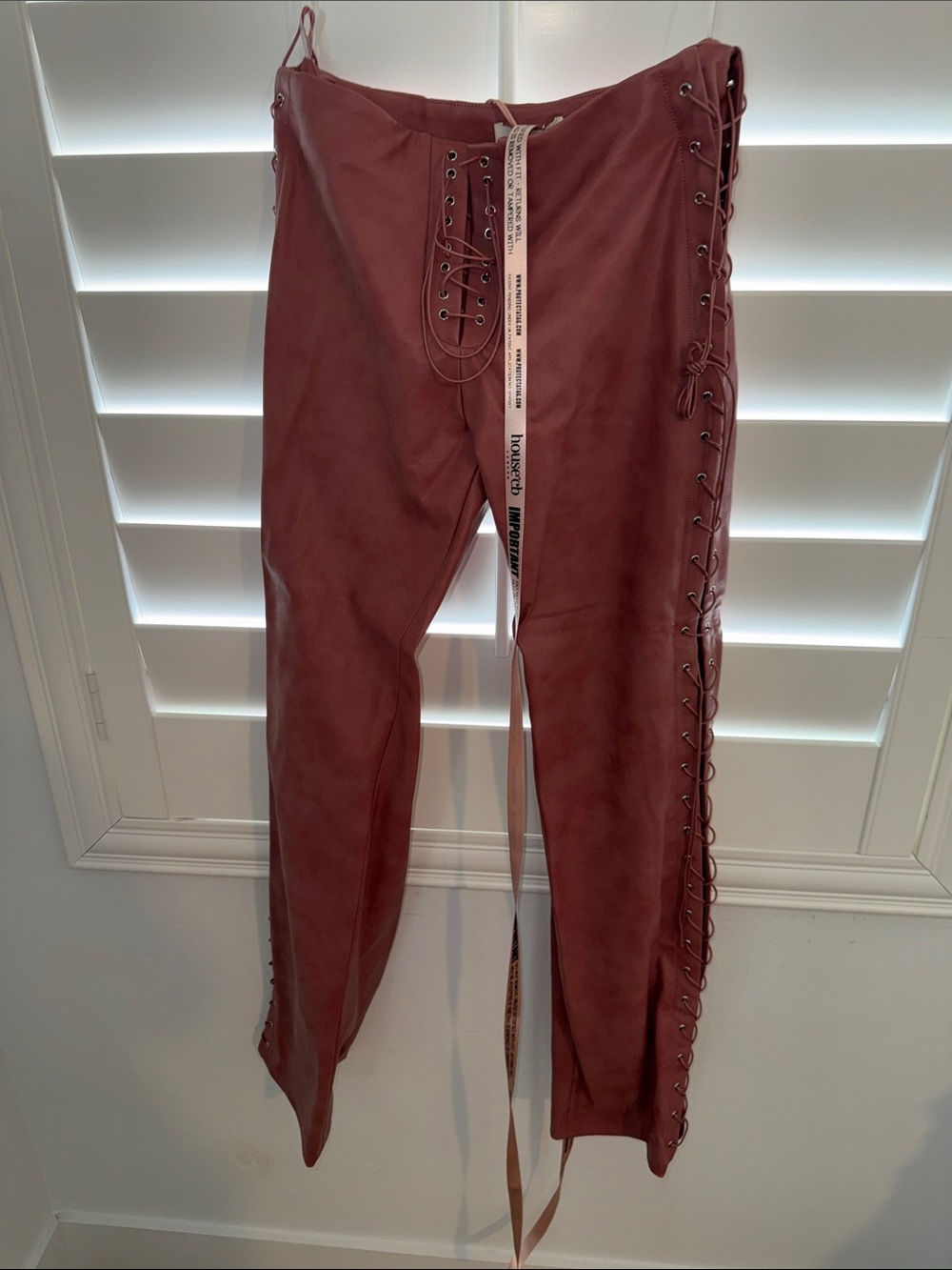 House of CB Warm Pink Faux Leather Pants with Gold Hardware
